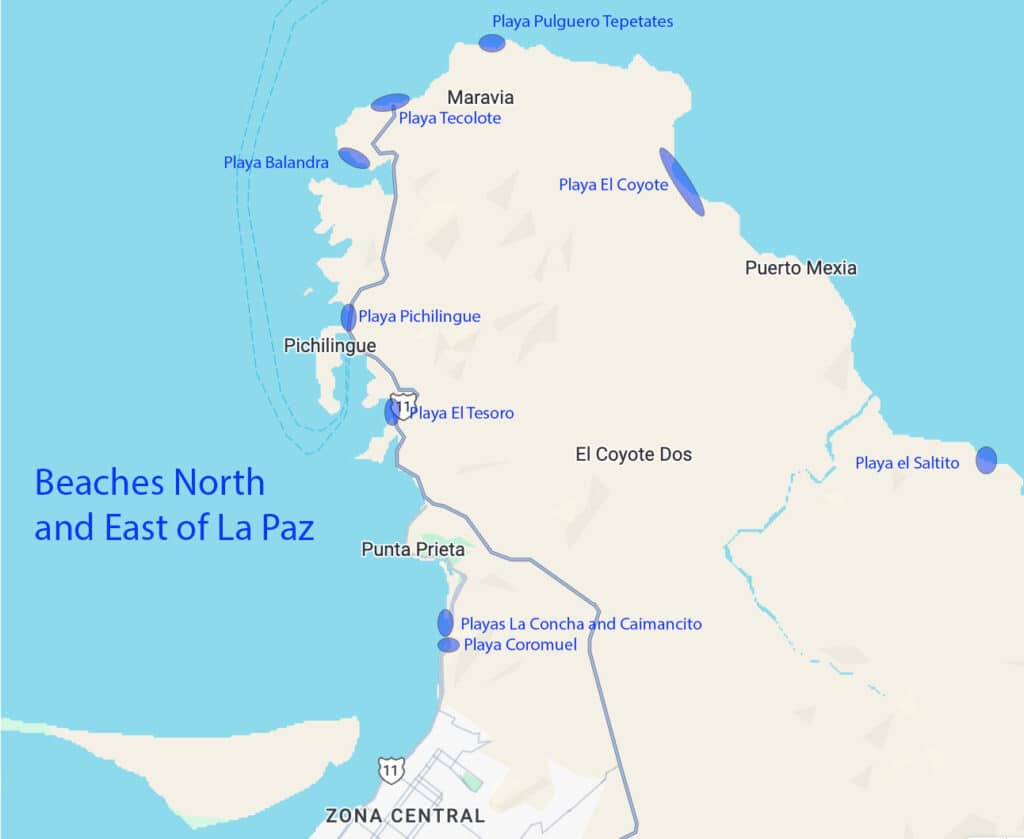 map of beaches North and East of La Paz